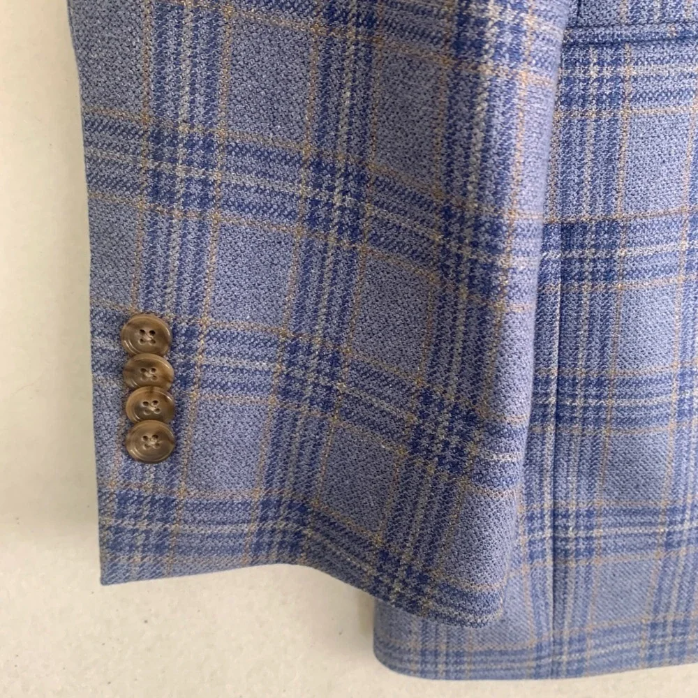 Jos A Bank Reserve Sport Coat 43R Blue Windowpane Silk Wool Lanificio di Pray